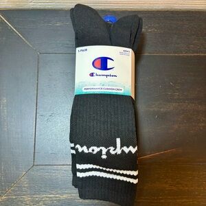 NEW CHAMPION 5 Pair Men’s Performance Cushion CREW SOCKS Black SIZE 6-12.5